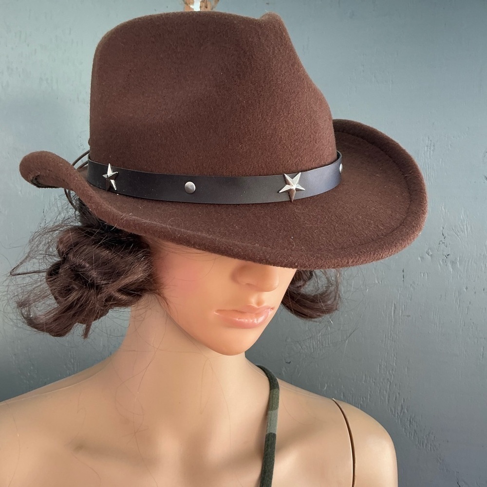 Western Cowboy Hat Brown With Star Accents Big Girls/ Women Wool Mix